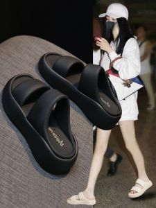Womens Summer Thick Bottom Slippers Fashionable Slip-On Sandals Anti-Slip Outdoor Wear Comfortable Casual Flat Heel Shoes