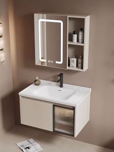 Local Shipping 40/50/60/80cm Cream Aluminium Bathroom Cabinet Sink With Mirror & Faucet