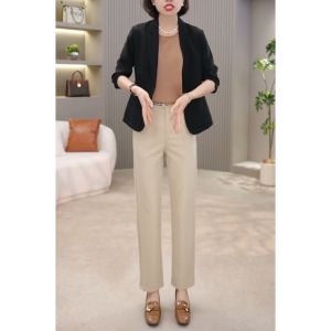 กางเกงขายาวทรงตรงเอวสูงสำหรับคุณแม่ ทรงสลิมฟิต กางเกงขายาวทรงขากระบอก ทรงลำลอง ความยาว 9 ฟุต ผ้าฝ้ายผสม