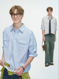 Áo Sơ Mi Dài Tay Có Dải Xanh Đạo Hàng Thu Phong Cách Casual