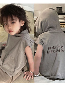 Boys Summer Fashionable Sleeveless Hoodie Vest T-Shirt Childrens Clothing Sporty Style Pure Color Casual Wear for Ages 3-16