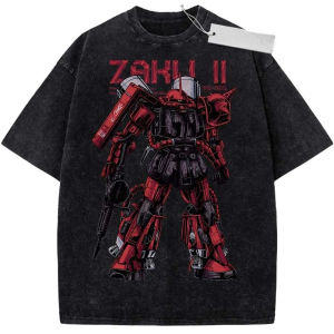 Bandai | Mens Womens Short Sleeve T Shirt Sports T Shirt Multi Color Pure Cotton Washed Retro Mobile Suit Gundam Zaku II Anime Print