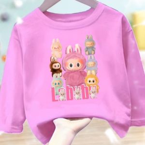 Pakaian Fashion Kaos atasan anak usia 1-12 tahun begambar Labubu Nine Lengan panjang bahan Babyterry