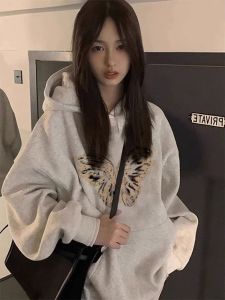 American Retro Sweatshirt Female 2024 New Arrival Spring & Fall Loose Korean Idle Style Hooded Thin Oversize Outwear