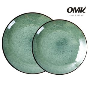 OMK Green Kiln Glaze Ceramics Dinner Plate