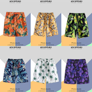 Hawaii Print Quick Dry Loose Fit Mens Beach Shorts Summer Casual Pants Youth Fashion Brand Straight Leg Five-Quarter Length