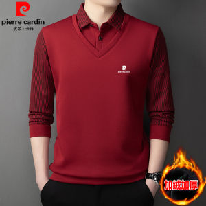 Áo Thun Polo Pierre Cardin Tay Dài Mùa Xuân Thu Cotton Nguyên Chất Thường Ngày Cổ Polo Nam Giả Hai Mảnh Thoáng Khí Ấm Áp