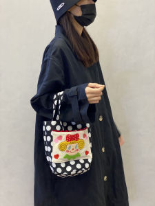 Cute Irish Rolled Cotton Lab Canvas Bucket Bag with Embroidered Cartoon Animation Pattern for Youth Casual Use