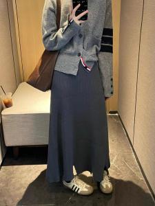 Váy Midi Chữ a Dáng Rộng Cạp Cao Váy Dài Không Đều Váy Chữ a Dài Thời Trang Mùa Thu Đông Váy Xếp Nếp Thắt Eo Cho Nữ