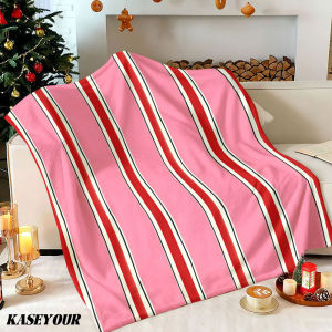 Beast Kingdom | Pink Red White Stripes Winter Summer Flannel Blanket Throw Fleece Soft Fuzzy Plush Cozy Fleece Blankets for Sofa Ideal Gifts