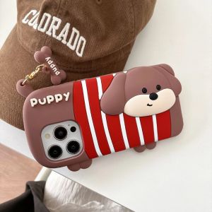💗Internet celebrity trend+In stock+COD Hot 3D Cute Cartoon Dog Phone Case for iPhone 13 14 15 Pro Dachshund Puppy Soft Silicone Shockproof Cover for iPhone 16 Pro Max