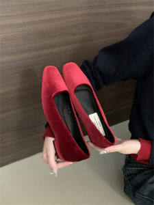 รองเท้าส้นแบนหัวเหลี่ยมผ้ากำมะหยี่สไตล์ฝรั่งเศสสำหรับผู้หญิง รองเท้าแตะแบบสวมสบาย รองเท้าลำลอง รองเท้าบัลเลต์ รองเท้าคุณย่า รองเท้าแฟชั่น