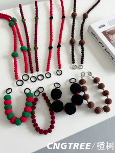 Plush Mobile Phone Lanyard Crossbody Vintage Red Backpack Style Chain Hands-Free Anti-Fall Loss Prevention Fashionable Korean Hand-Held