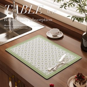 Ethnic Style Retro Coffee Machine Water Draining Pad Kitchen Countertop Water Absorption Diatom Soft Pad Bowl Plate Heat Proof Mat Washstand Cup