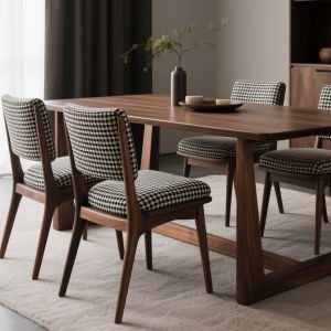 New Chinese Style Maple Wood Dining Table Song Dynasty Aesthetic Zen Long Table One Table Six Chairs Solid Wood Furniture