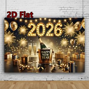 VIKAMA 2026 New Year Tapestry Champagne Fireworks Living Room Background Wall New Years Eve Party Room Decoration