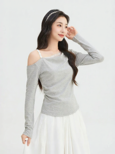 SANFU | Lace Yoke Splice Fashion Long T-Shirt Womens Top