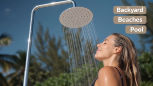 DCENTA Outdoor Shower Kit 304 Stainless Steel Rainfall Shower Head Outdoor Shower Fixture with Single Handle for Backyard Electroplated