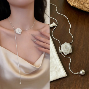 Korean Flash Drill Camellia Flower Necklace
