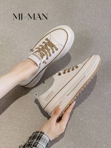 Leather Slip-On Casual Shoes Womens 2024 New Style Spring Autumn Versatile Thick Bottom Platform Leisure Board Shoes
