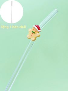 1/6 Cây Ống Hút Thủy Tinh Thiết Kế Hình Người Bánh Gừng Cong Có Thể Tái Sử Dụng Cho Cocktail & Boba Hộp Quà Giáng Sinh Hoàn Hảo