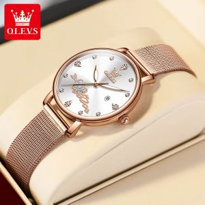 Đồng Hồ Thạch Anh Thời Trang Nữ OLEVS 5509 Chống Nước Dây Lưới Kim Dạ Quang Mặt Số Zircon Khóa Bấm Ẩn.