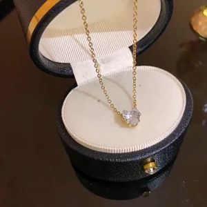 Kalung Titanium Korea Permata Hati Gold Anti Karat Kalung Wanita Elegan KT194