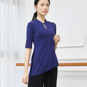 Chinese Style Stand Collar Modal Dancing Suit Teacher Classical Folk Dance Body Tops Half Sleeve Exercise Clothing Female