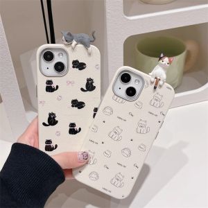 MrHaHa Leather Case For Realme C11 C25 C20 C25Y C31 C35 C53 C55 C67 C65 C63 4G 5G Cartoon Cute 3D Cat Colorful Simple Retro Style Leather Case Shockproof Phone Cases