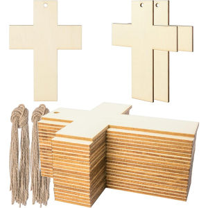 20 Pieces Unfinished Wooden Cross Shape Blank Ornaments for Easter Religious and Church EventsDIY Cross Craft Gift Tags