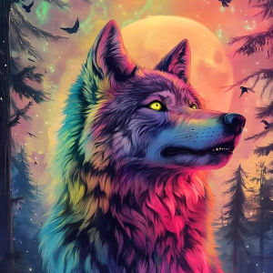 Huacan Full Diamond Painting Wolf Moon Diamond Mosaic Animal Landscape Complete Kit Decorative Paintings