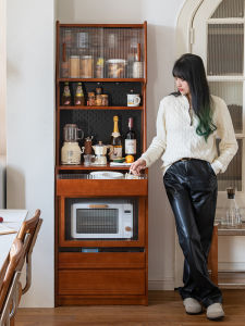 Nordic Style Cherry Wood Living Room Storage Cabinet Integrated Wall-Mounted Narrow Cabinet European Dining Room Sideboard