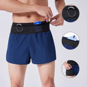 (S-4XL)Double Layers Quick Dry Marathon Running Shorts Women Men Exercise Fitness Sport Shorts with Waist Pouch Pocket