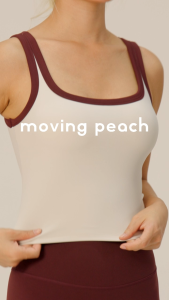Moving Peach Yoga Tank Top For Women Removable Padding Colorblock & U-Neck Design Gently Supportive Soft Stretchy Sweat-wicking Breathable Comfort Gym Daily wear AVU