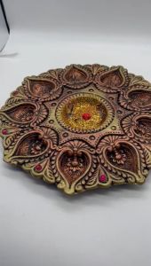 Diya Tray for Diwali Gift/Decorations Clay Handmade Diya/Natural Earthen Oil Lamp/Traditional Diyas for Pooja. Deepawali 9 Diya Big Tray Lamp Clay Decorative Diya Thali Diwali Diya Puja Thali set
