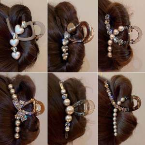 Large Acrylic Transparent Beads Rhinestone Shark Clip Hair Clip Womens New 2025 Fashion Sensation Back of Head Hair Accessories