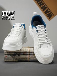 Mens Genuine Leather Sport Shoes Winter High-Intensity Soft Bottom Heightening Casual Low-Top Lace-Up round Toe Board Shoes