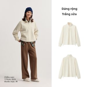 Semir | Áo Hoodie Lông Cừu Mùa Đông Half-Zip Đứng Cổ Tay Raglan Rộng Điều Chỉnh Được Phong Cách Thư Giãn