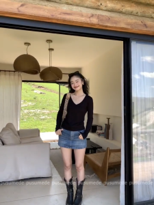 Rok Denim Retro Biru Wanita Musim Panas Pinggang Tinggi Ramping