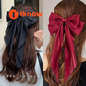 I know Satin large retro long ribbon bow hair clip multi-color triangular scarf clip hair accessory