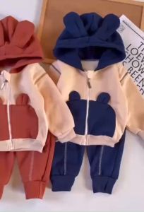 Bộ quần áo nỉ bộ quần áo thu đông cho bé bộ quần áo cute có mũ tai thỏ cho bé trai và bé gái - Happy Life 4Kid