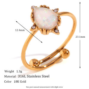 Adjustable Rings For Women Stainless Steel Gold Plated White Natural Opal Stone Rings For Party Wedding Anniversary Ring