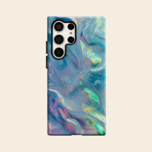 Iridescent Blue Liquid Marble Luxury Fashion Full Lens Protective Case for Samsung Galaxy S26 S25 S24 A56 A36 Plus Ultra