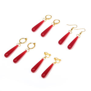 Anime Frieren Beyond Journeys End Frieren Cosplay Earrings Ear Clip Red Teardrop Drop Earrings Costume Props for Woman Men Girl