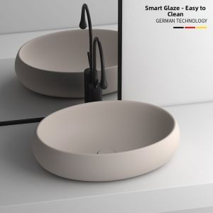 Beige Oval Ceramic Above-Counter Sink