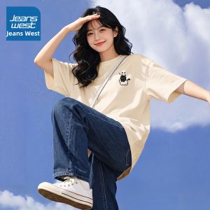 Jeanswest | Áo thun nữ tay ngắn cotton nguyên chất dáng rộng vai thường