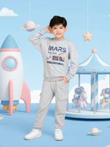 Bộ quần áo thu đông cho bé trai Bigfox Miss Meow size đại mặc nhà vải nỉ dày dặn cỡ trẻ em 7-15 tuổi