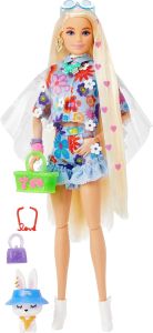 Barbie Extra Fashion Doll with Blonde Hair Dressed in Floral 2-Piece Outfit with Accessories & Pet HDJ45