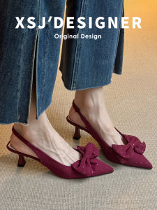 LIQIXIEFANG | French Style Pointed Toe Kitten Heels Open-Toe Shoes