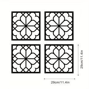 CIFbuy | CIFBUY Metal Wall Art Industrial Silhouette Square Carved Leaves Rustproof Black Vintage Panel Decor for Living Room Entryway